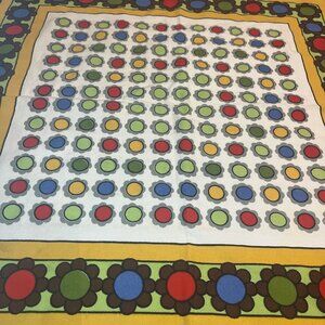 RETRO Small 32.5" Square Tablecloth Stylized Flowers Geometric Circles